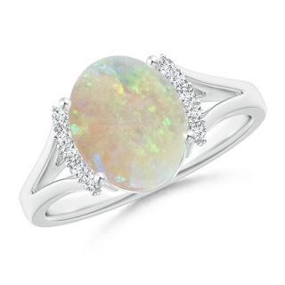 10x8mm AAA Oval Opal Split Shank Ring with Diamond Collar in White Gold