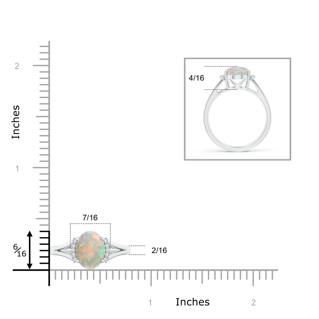 10x8mm AAAA Oval Opal Split Shank Ring with Diamond Collar in P950 Platinum Ruler