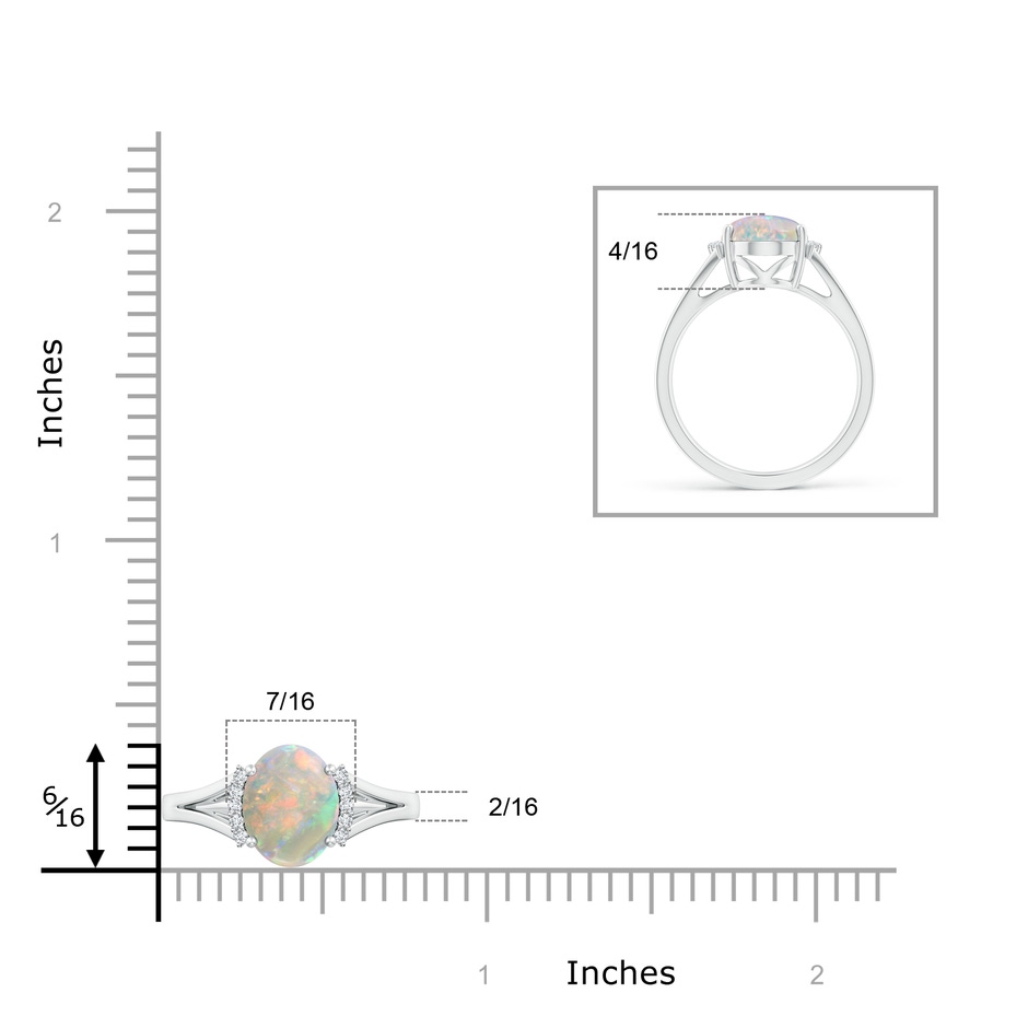 10x8mm AAAA Oval Opal Split Shank Ring with Diamond Collar in White Gold ruler