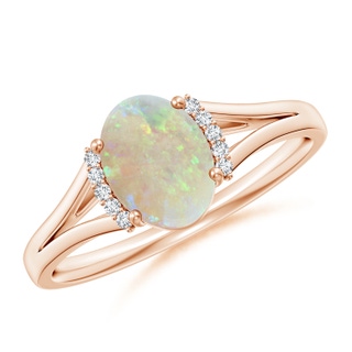 8x6mm AAA Oval Opal Split Shank Ring with Diamond Collar in 9K Rose Gold