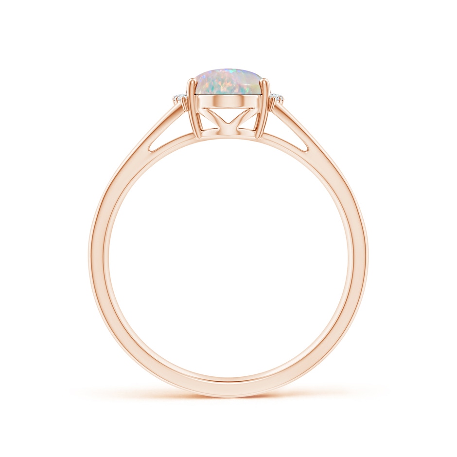 8x6mm AAAA Oval Opal Split Shank Ring with Diamond Collar in 9K Rose Gold side 1