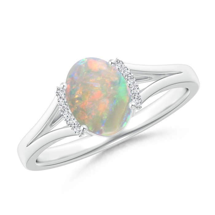 8x6mm AAAA Oval Opal Split Shank Ring with Diamond Collar in P950 Platinum 