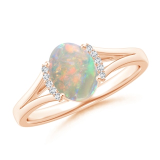 8x6mm AAAA Oval Opal Split Shank Ring with Diamond Collar in Rose Gold