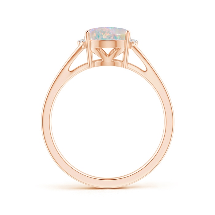 9x7mm AAAA Oval Opal Split Shank Ring with Diamond Collar in 10K Rose Gold side 1