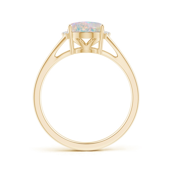 9x7mm AAAA Oval Opal Split Shank Ring with Diamond Collar in Yellow Gold side-1