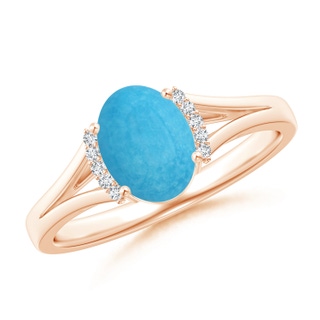 8x6mm A Oval Turquoise Split Shank Ring with Diamond Collar in Rose Gold