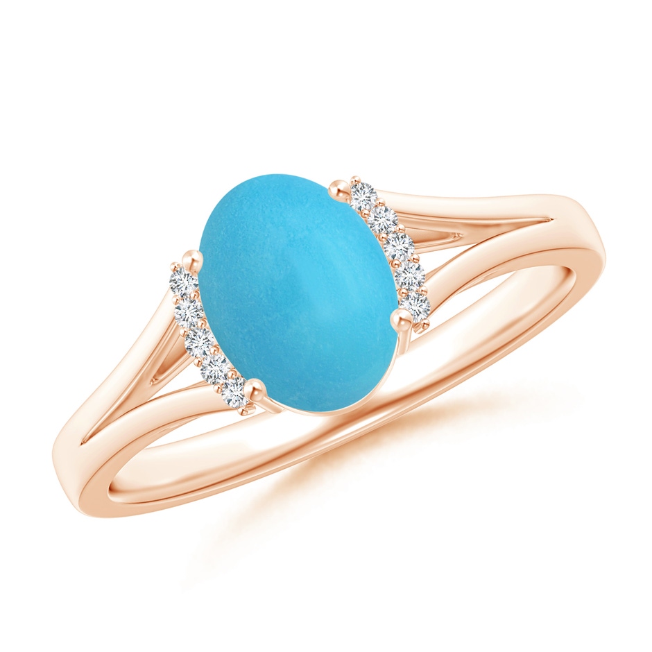 8x6mm AA Oval Turquoise Split Shank Ring with Diamond Collar in Rose Gold 