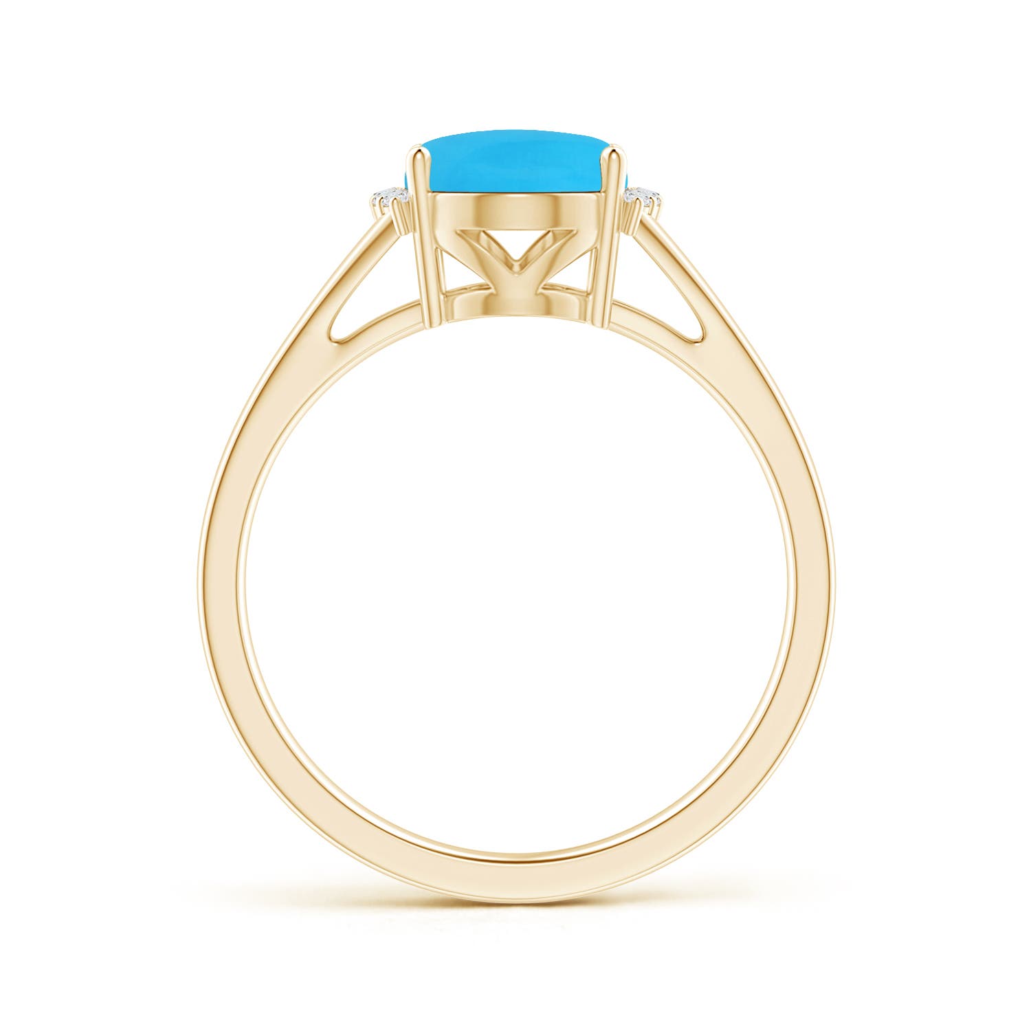 9x7mm AAA Oval Turquoise Split Shank Ring with Diamond Collar in 18K Yellow Gold