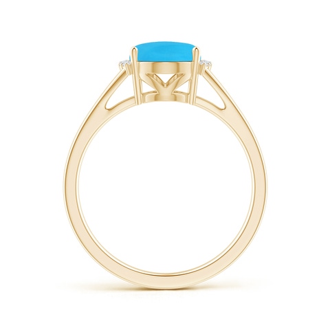 9x7mm AAA Oval Turquoise Split Shank Ring with Diamond Collar in Yellow Gold - side 3