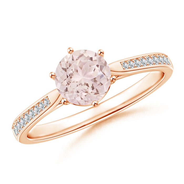 6mm A Six Prong-Set Round Morganite Cathedral Engagement Ring in 9K Rose Gold 
