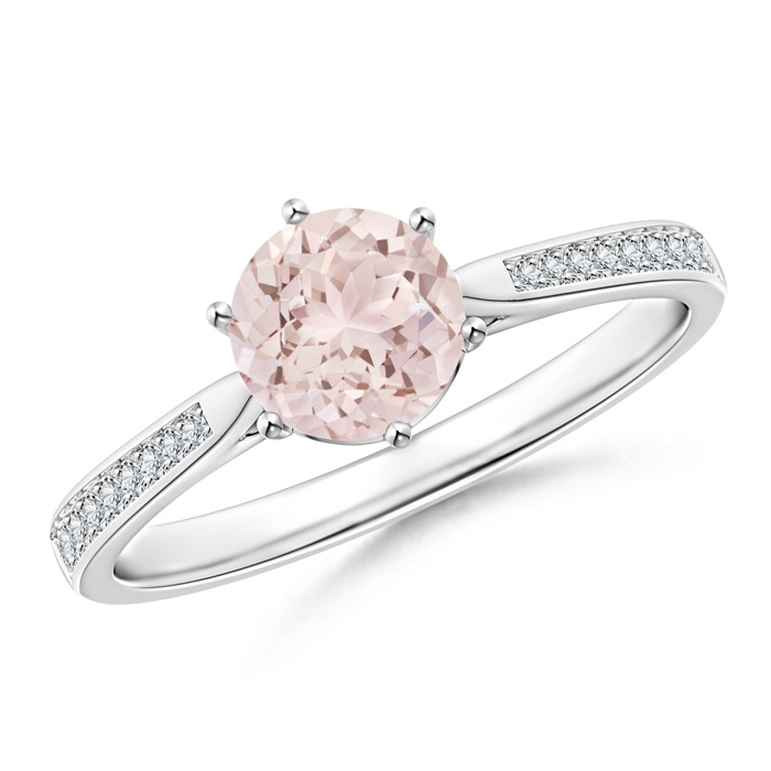 6mm A Six Prong-Set Round Morganite Cathedral Engagement Ring in P950 Platinum 