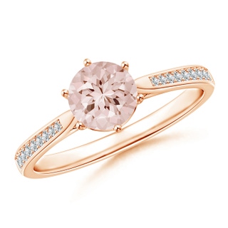 6mm AA Six Prong-Set Round Morganite Cathedral Engagement Ring in 9K Rose Gold