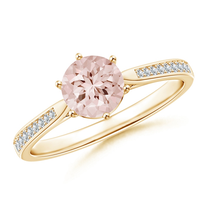 6mm AA Six Prong-Set Round Morganite Cathedral Engagement Ring in Yellow Gold 