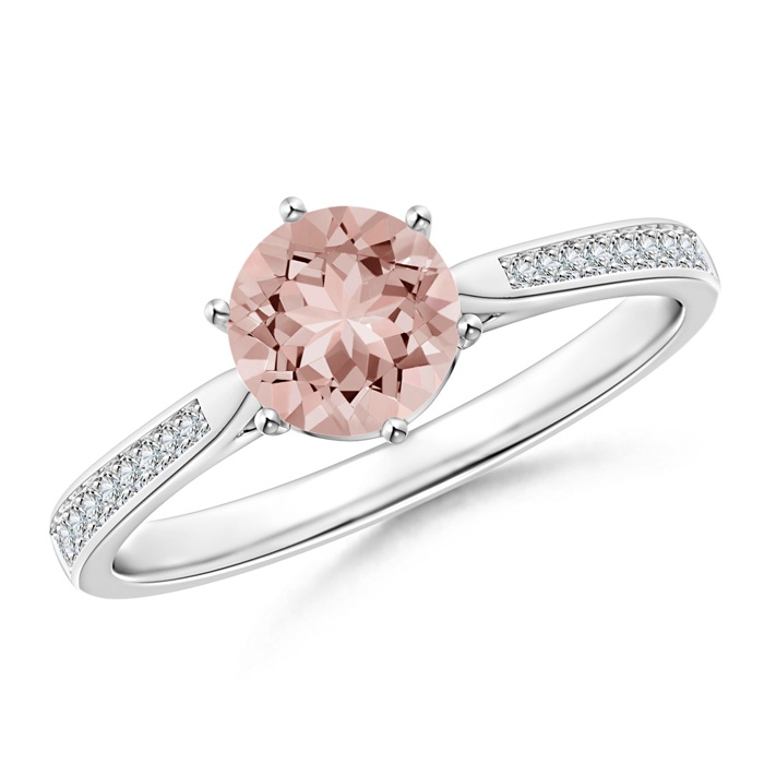 6mm AAAA Six Prong-Set Round Morganite Cathedral Engagement Ring in White Gold