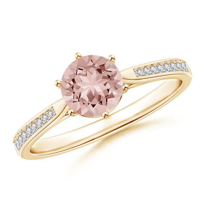 6mm AAAA Six Prong-Set Round Morganite Cathedral Engagement Ring in Yellow Gold