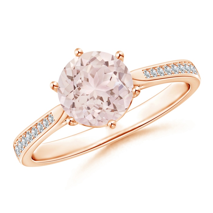 7mm A Six Prong-Set Round Morganite Cathedral Engagement Ring in Rose Gold 