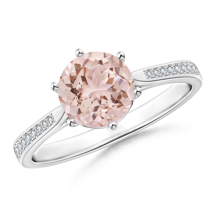 7mm AAA Six Prong-Set Round Morganite Cathedral Engagement Ring in White Gold 