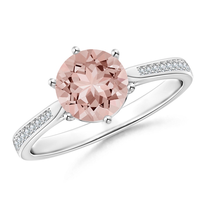 7mm AAAA Six Prong-Set Round Morganite Cathedral Engagement Ring in White Gold 