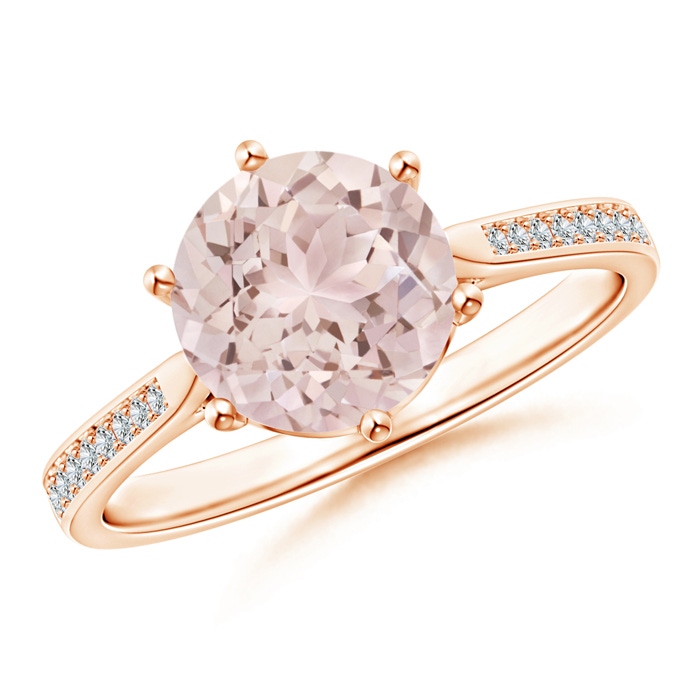 8mm A Six Prong-Set Round Morganite Cathedral Engagement Ring in 10K Rose Gold 