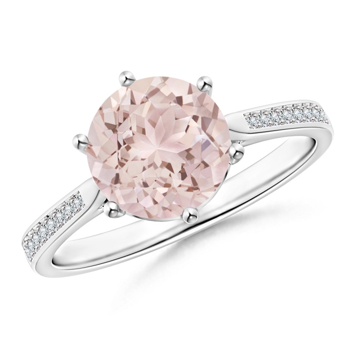 8mm A Six Prong-Set Round Morganite Cathedral Engagement Ring in 10K White Gold 