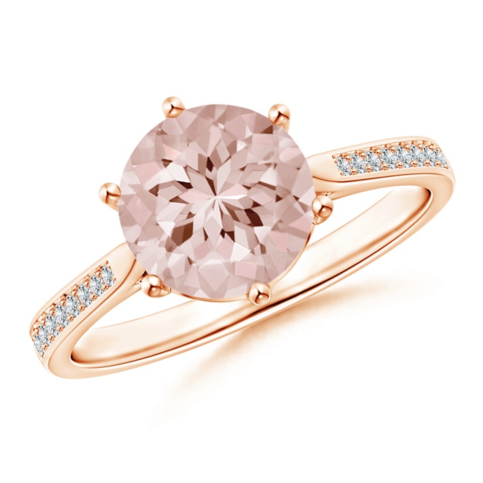 8mm AA Six Prong-Set Round Morganite Cathedral Engagement Ring in Rose Gold 