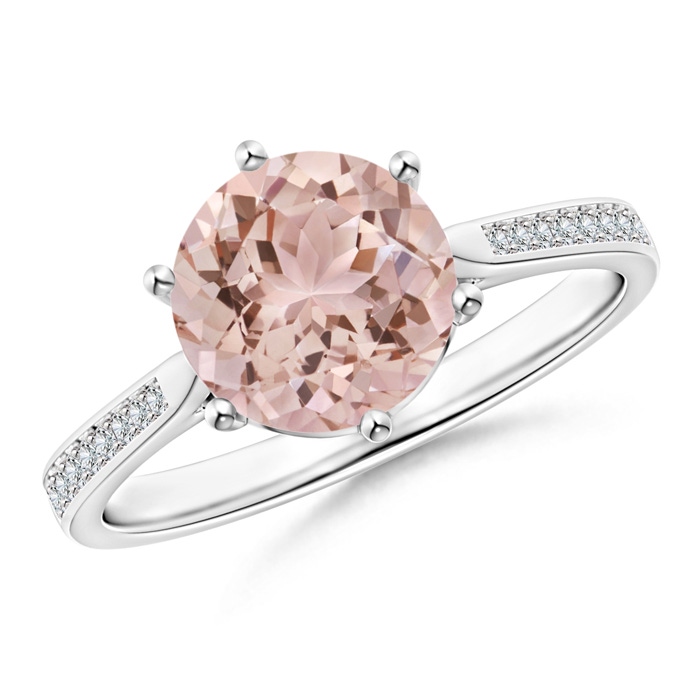 8mm AAA Six Prong-Set Round Morganite Cathedral Engagement Ring in White Gold