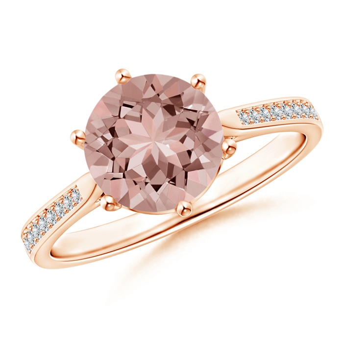 8mm AAAA Six Prong-Set Round Morganite Cathedral Engagement Ring in Rose Gold