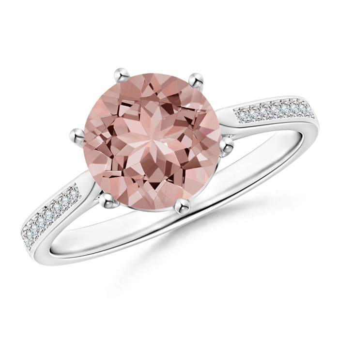 8mm AAAA Six Prong-Set Round Morganite Cathedral Engagement Ring in White Gold 