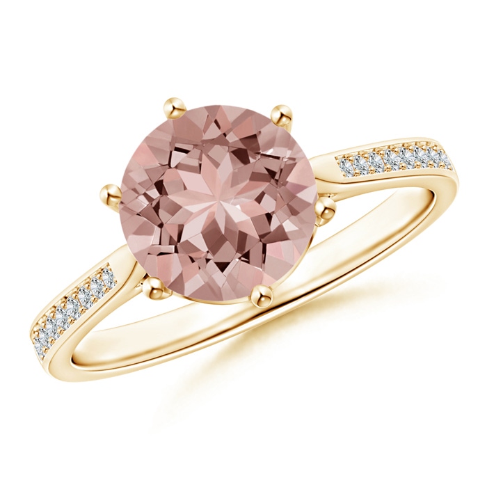 8mm AAAA Six Prong-Set Round Morganite Cathedral Engagement Ring in Yellow Gold