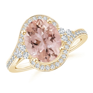 10x8mm AAA Oval Morganite Bypass Ring with Diamond Accents in 9K Yellow Gold