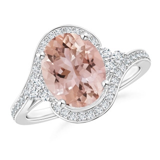 10x8mm AAA Oval Morganite Bypass Ring with Diamond Accents in White Gold