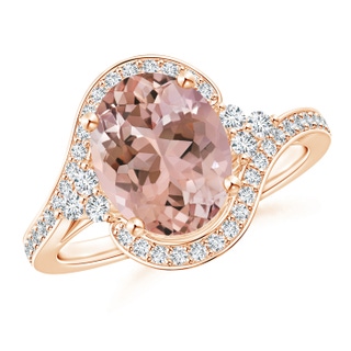 10x8mm AAAA Oval Morganite Bypass Ring with Diamond Accents in Rose Gold