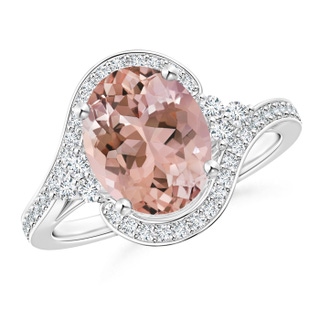 10x8mm AAAA Oval Morganite Bypass Ring with Diamond Accents in White Gold