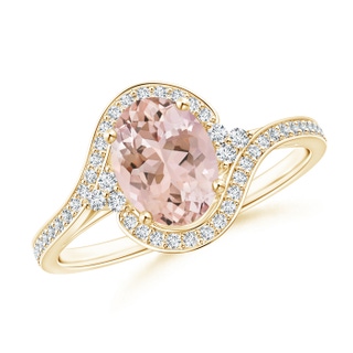 8x6mm AAAA Oval Morganite Bypass Ring with Diamond Accents in Yellow Gold