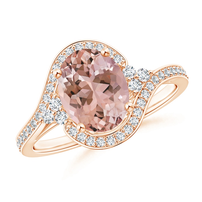 9x7mm AAAA Oval Morganite Bypass Ring with Diamond Accents in Rose Gold