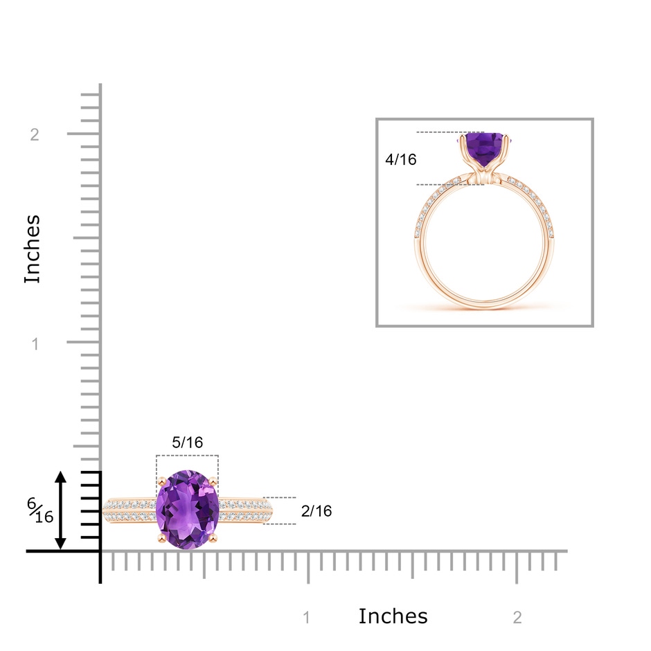 10x8mm AAA Classic Oval Amethyst Knife Edge Ring in Rose Gold Ruler