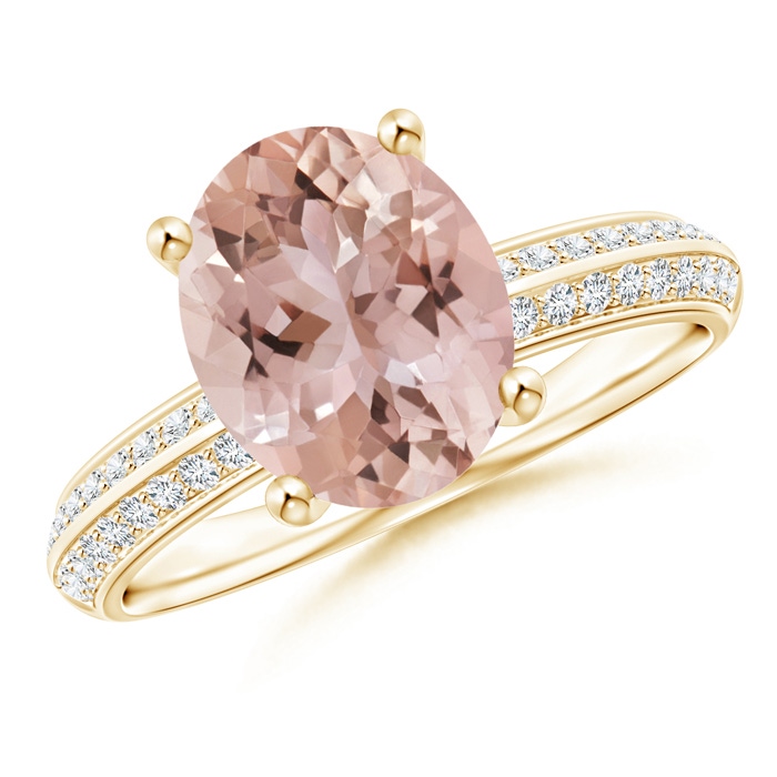 10x8mm AAA Classic Oval Morganite Knife Edge Ring in Yellow Gold 