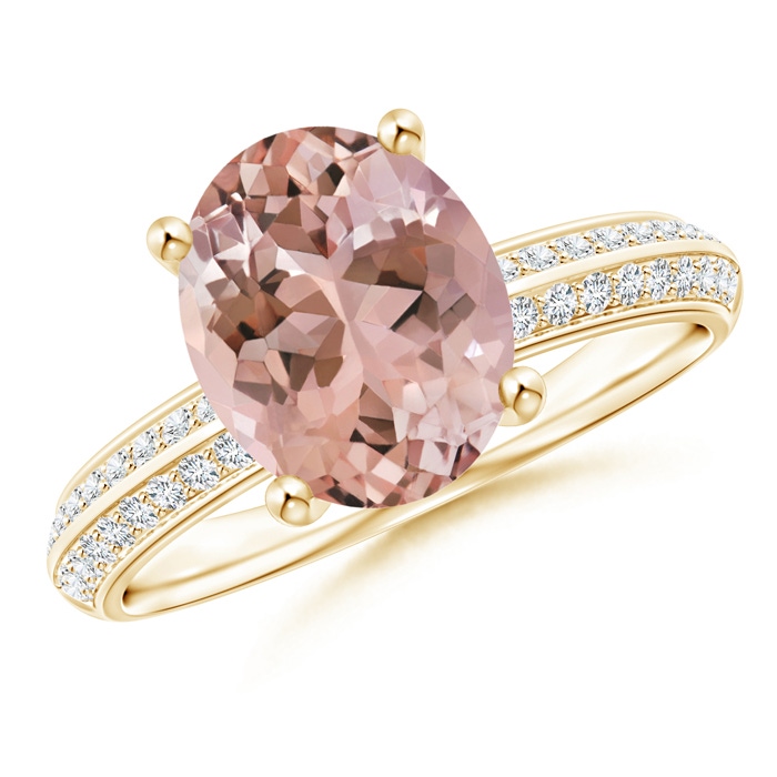 10x8mm AAAA Classic Oval Morganite Knife Edge Ring in Yellow Gold 