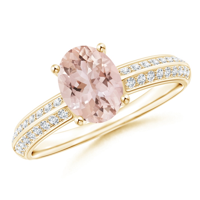 8x6mm AAA Classic Oval Morganite Knife Edge Ring in Yellow Gold 