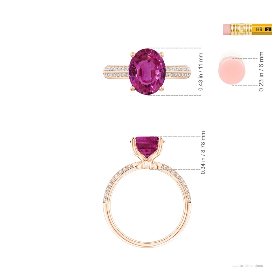 11.16x9.20x6.48mm AAA GIA Certified Classic Oval Pink Sapphire Knife Edge Ring in Rose Gold ruler
