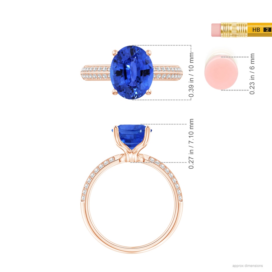 10.04x7.99x5.05mm AAAA GIA Certified Classic Oval Blue Sapphire Knife Edge Ring in 18K Rose Gold ruler