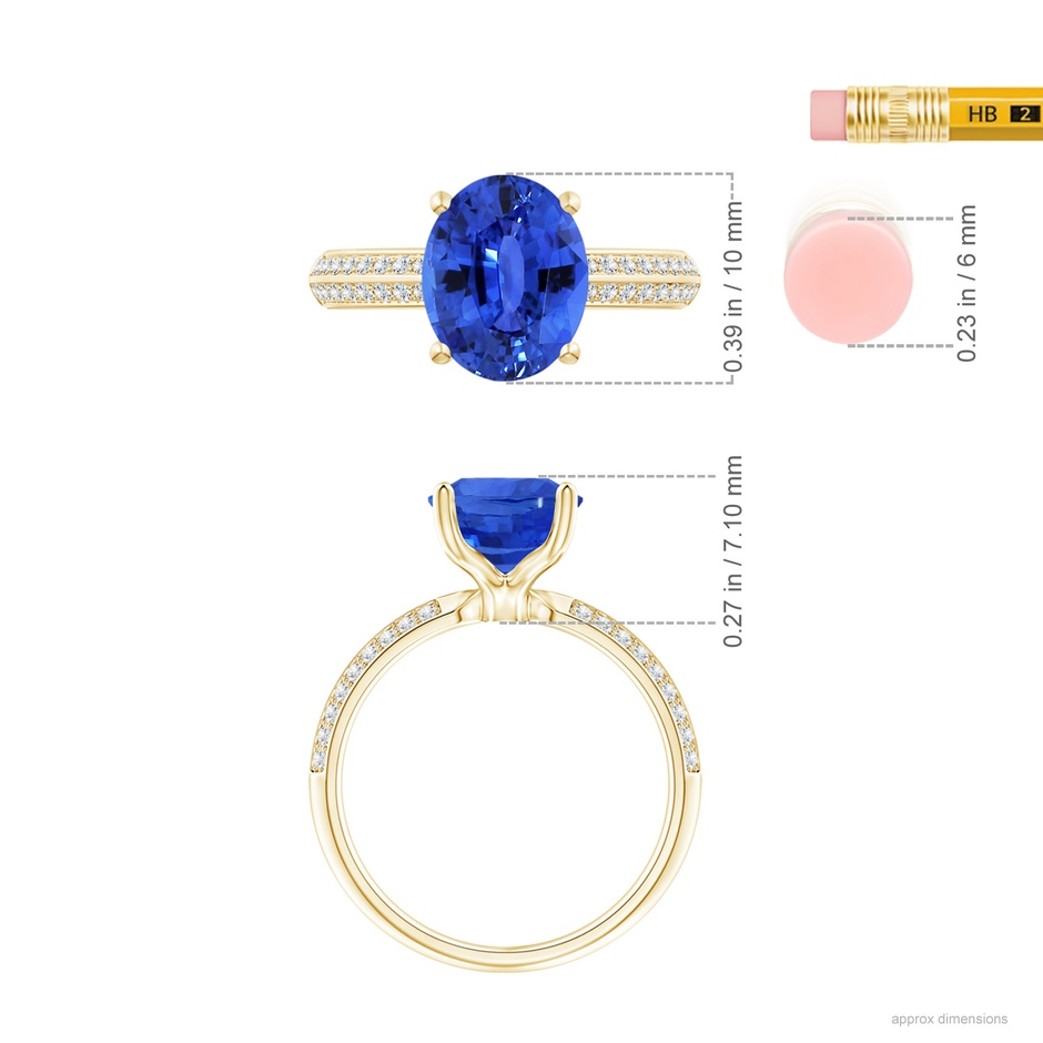 10.04x7.99x5.05mm AAAA GIA Certified Classic Oval Blue Sapphire Knife Edge Ring in 18K Yellow Gold ruler