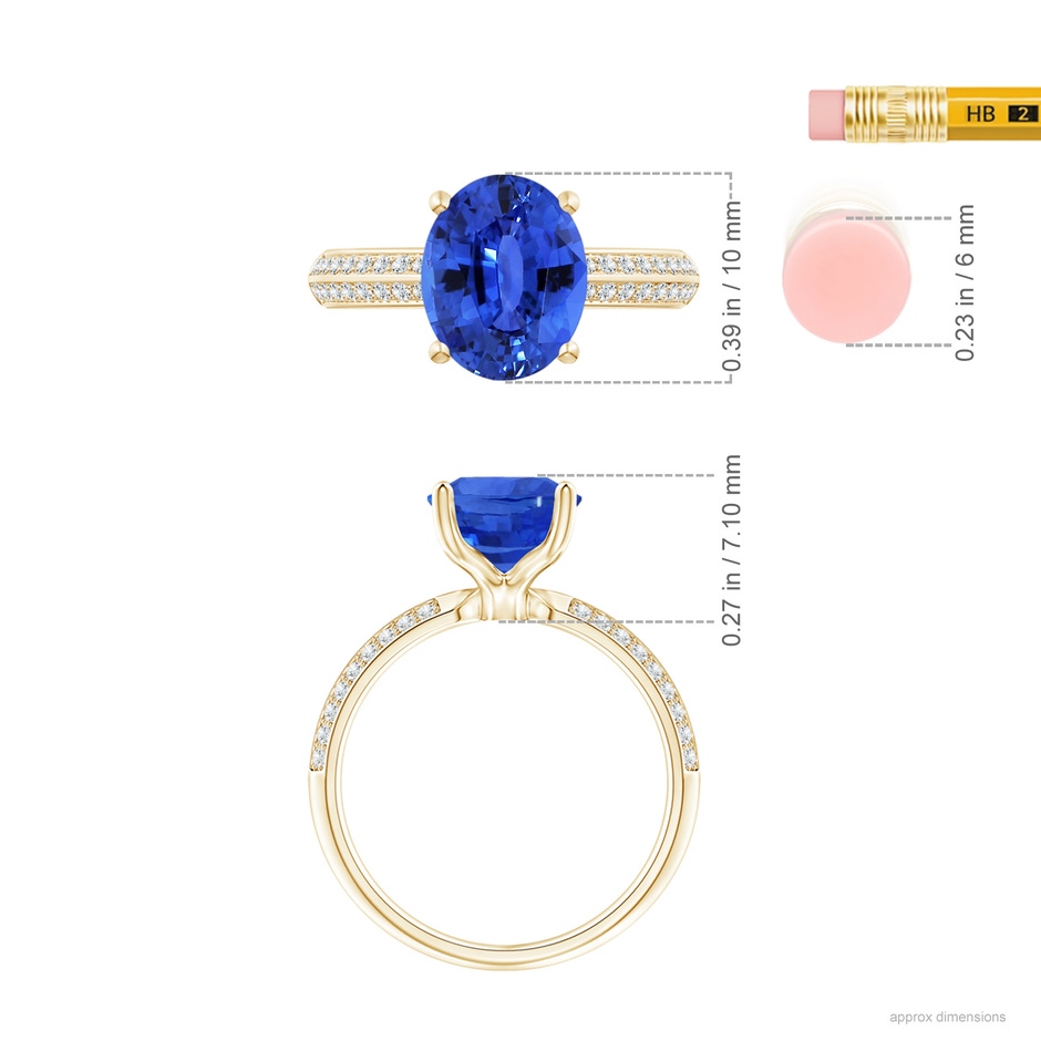 10.04x7.99x5.05mm AAAA GIA Certified Classic Oval Blue Sapphire Knife Edge Ring in Yellow Gold ruler