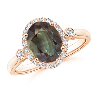 8.28x6.05x3.74mm AAA GIA Certified Oval Alexandrite Ring with Diamonds in Rose Gold