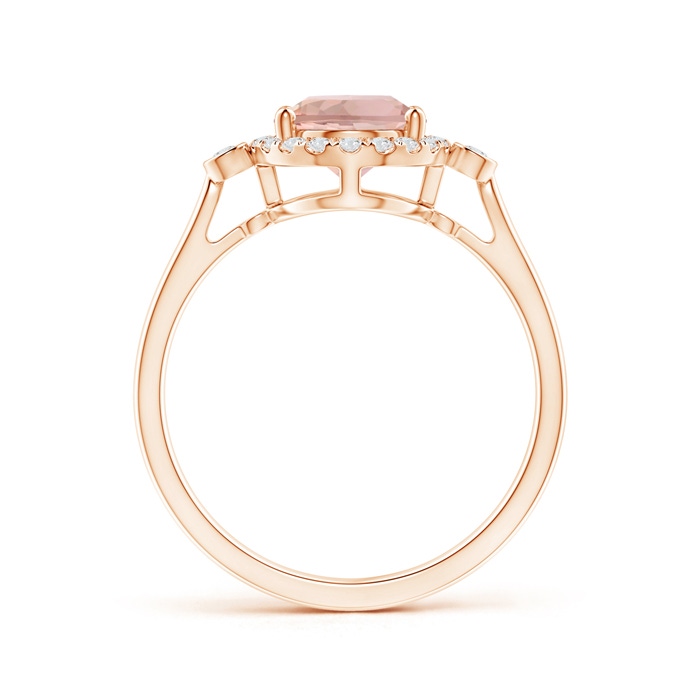 9x7mm AAA Classic Oval Morganite and Diamond Halo Ring with Bezel Accents in Rose Gold Product Image