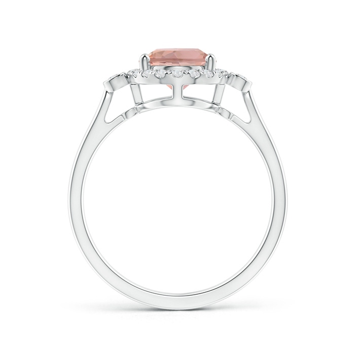 9x7mm AAAA Classic Oval Morganite and Diamond Halo Ring with Bezel Accents in P950 Platinum Product Image