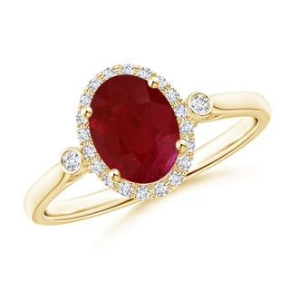 8.29x6.14x3.44mm AA Oval Ruby Ring with Diamonds in 18K Yellow Gold