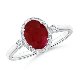 8.29x6.14x3.44mm AA Oval Ruby Ring with Diamonds in P950 Platinum