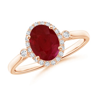 8.29x6.14x3.44mm AA Oval Ruby Ring with Diamonds in Rose Gold