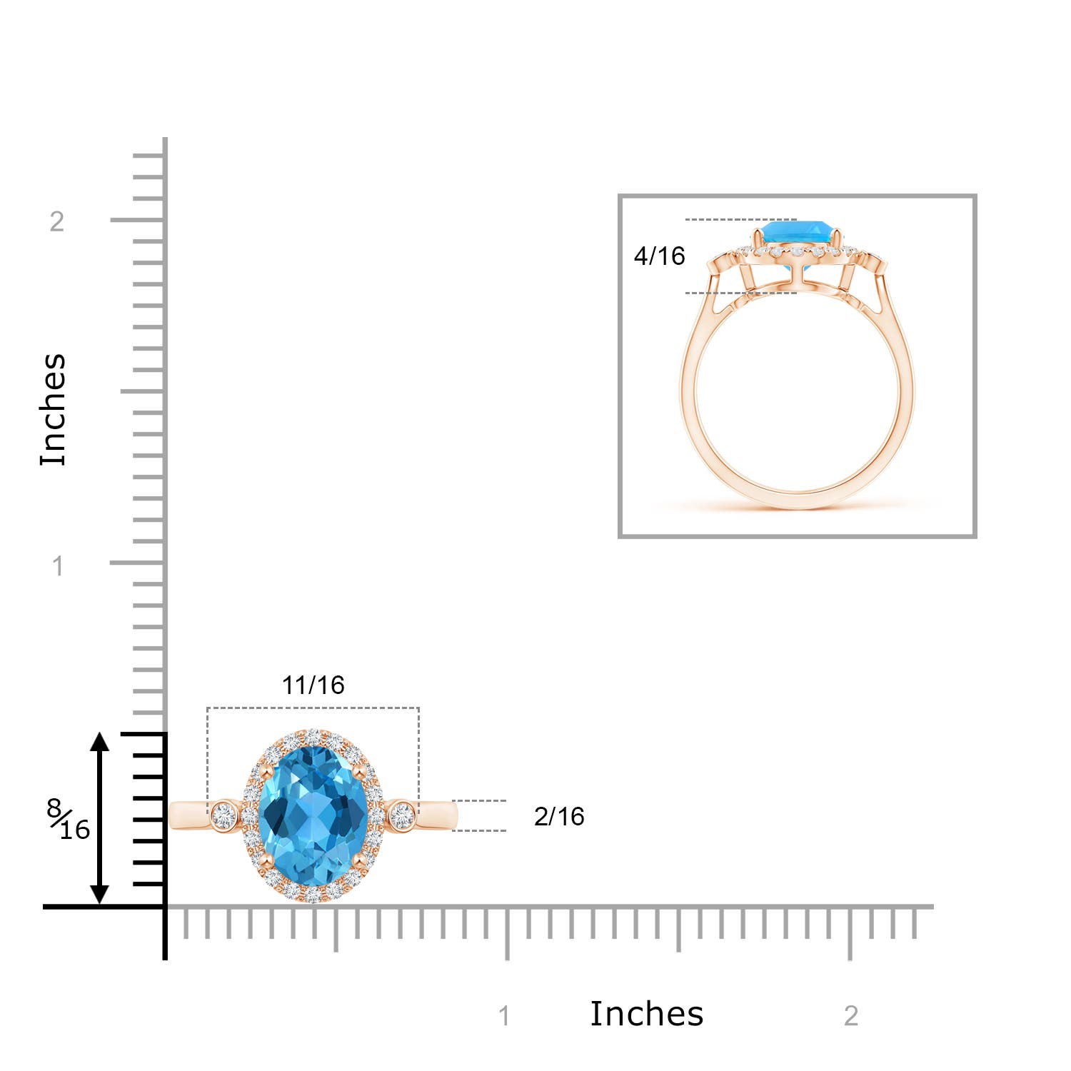 AAA - Swiss Blue Topaz / 3.52 CT / 14 KT Rose Gold